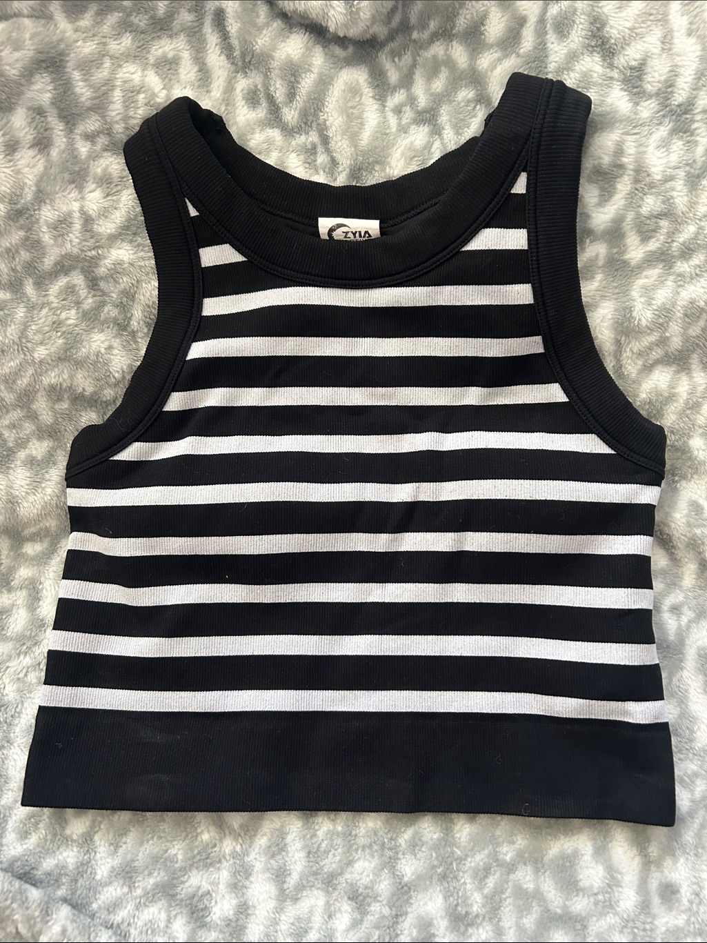 Zyia Black And White Striped Crop Tank